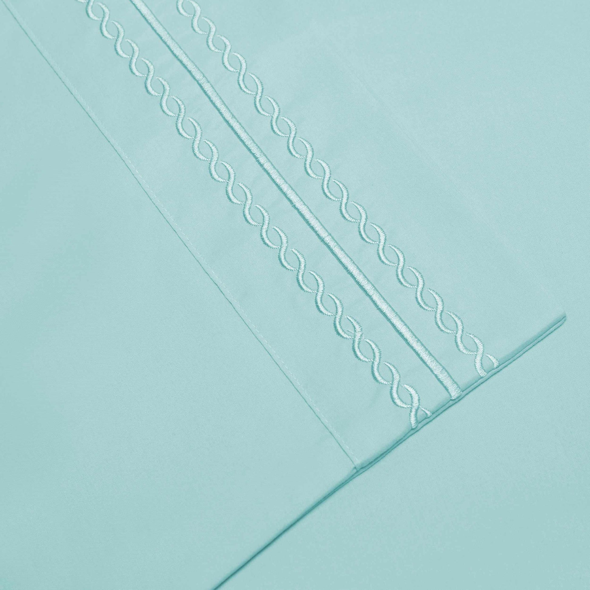  Microfiber Wrinkle Resistant and Breathable Solid Infinity Embroidery Pillowcase Set - Aqua Marine