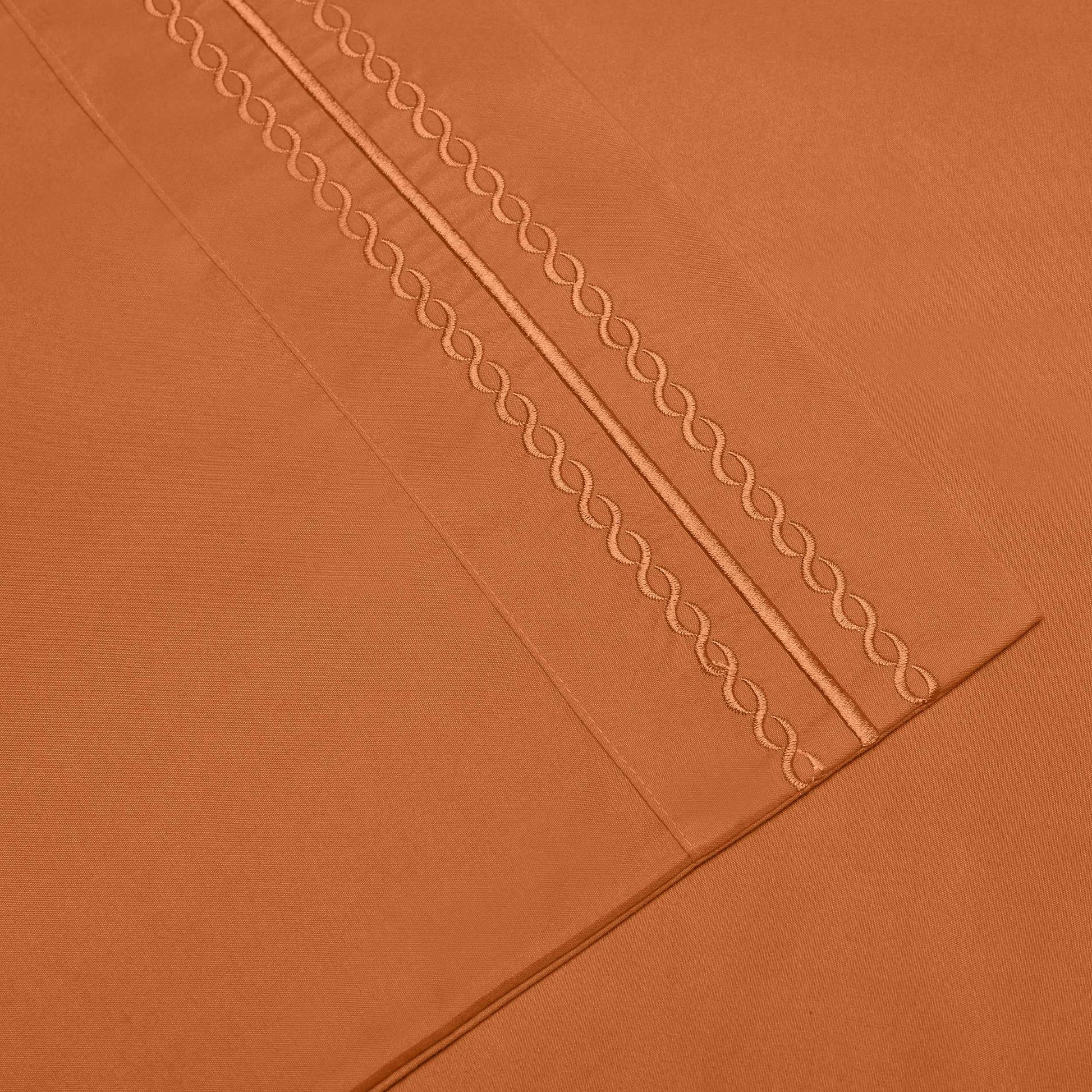  Microfiber Wrinkle Resistant and Breathable Solid Infinity Embroidery Pillowcase Set - Pumpkin