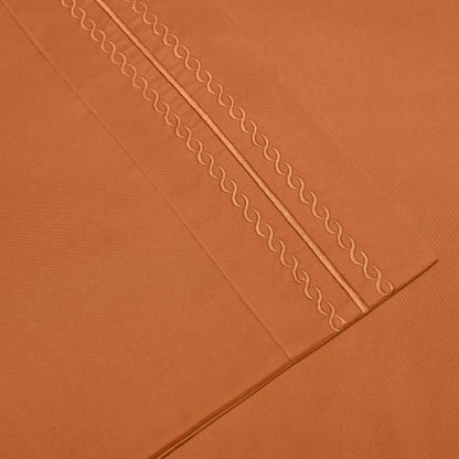  Microfiber Wrinkle Resistant and Breathable Solid Infinity Embroidery Pillowcase Set - Pumpkin