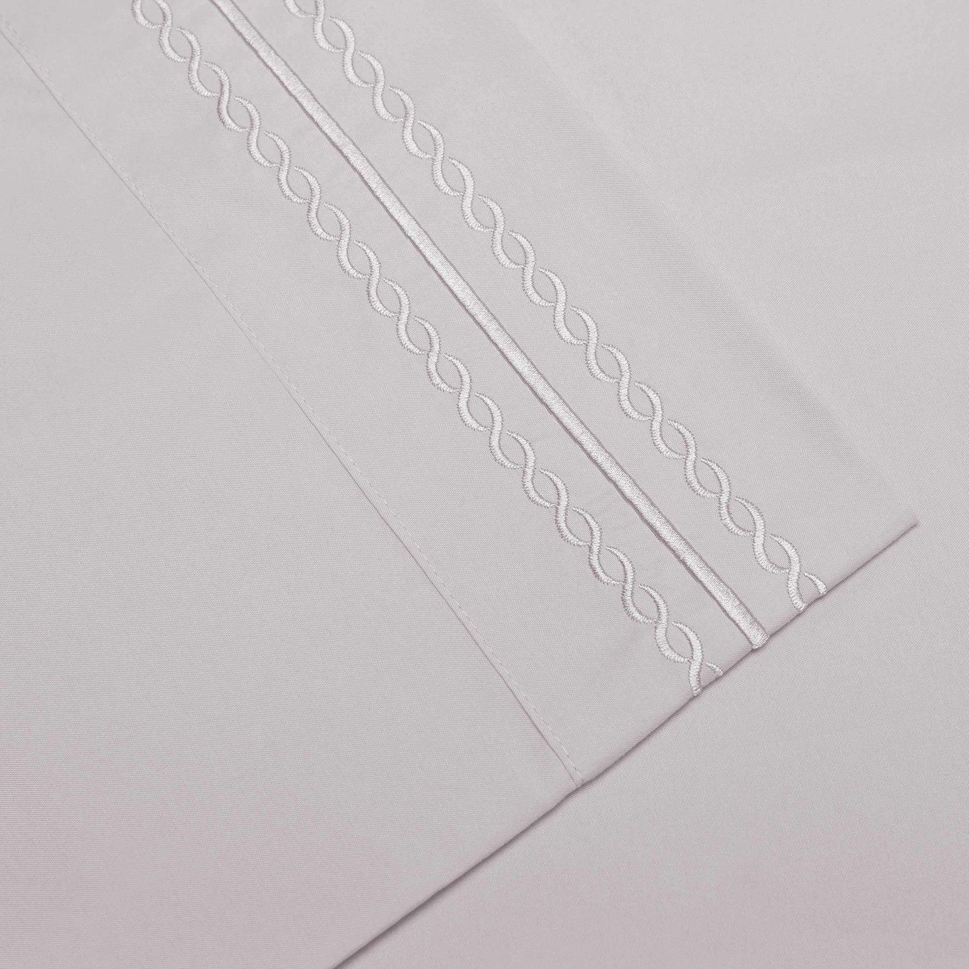  Microfiber Wrinkle Resistant and Breathable Solid Infinity Embroidery Pillowcase Set - Silver