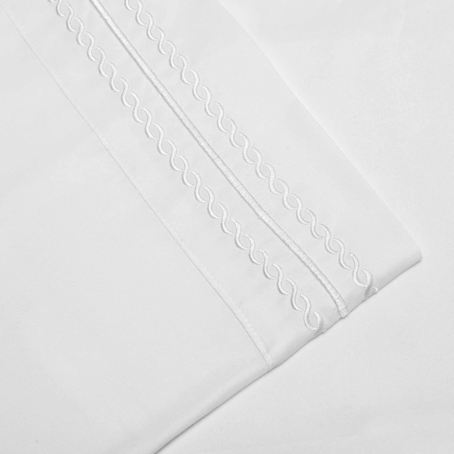  Microfiber Wrinkle Resistant and Breathable Solid Infinity Embroidery Pillowcase Set - White