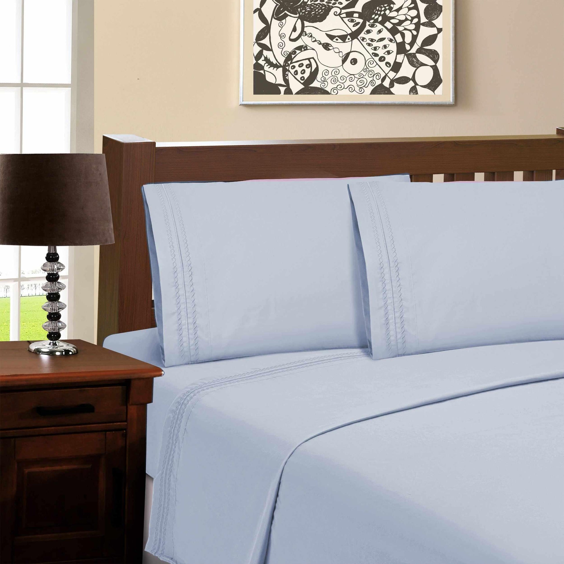  Microfiber Wrinkle Resistant and Breathable Solid Infinity Embroidery Pillowcase Set - Light Blue