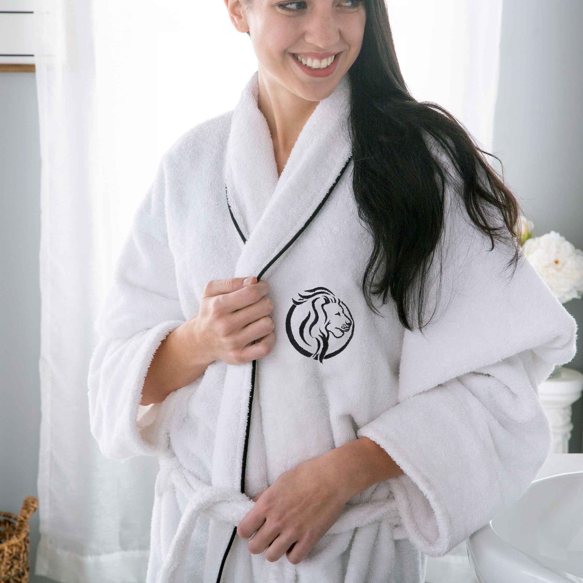 Cotton Adult Unisex Embroidered Fluffy Bathrobe White - Superior Logo