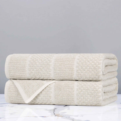 Naples Cotton Blend Textured Checkered & Ribbed Bath Towels, Set of 2
