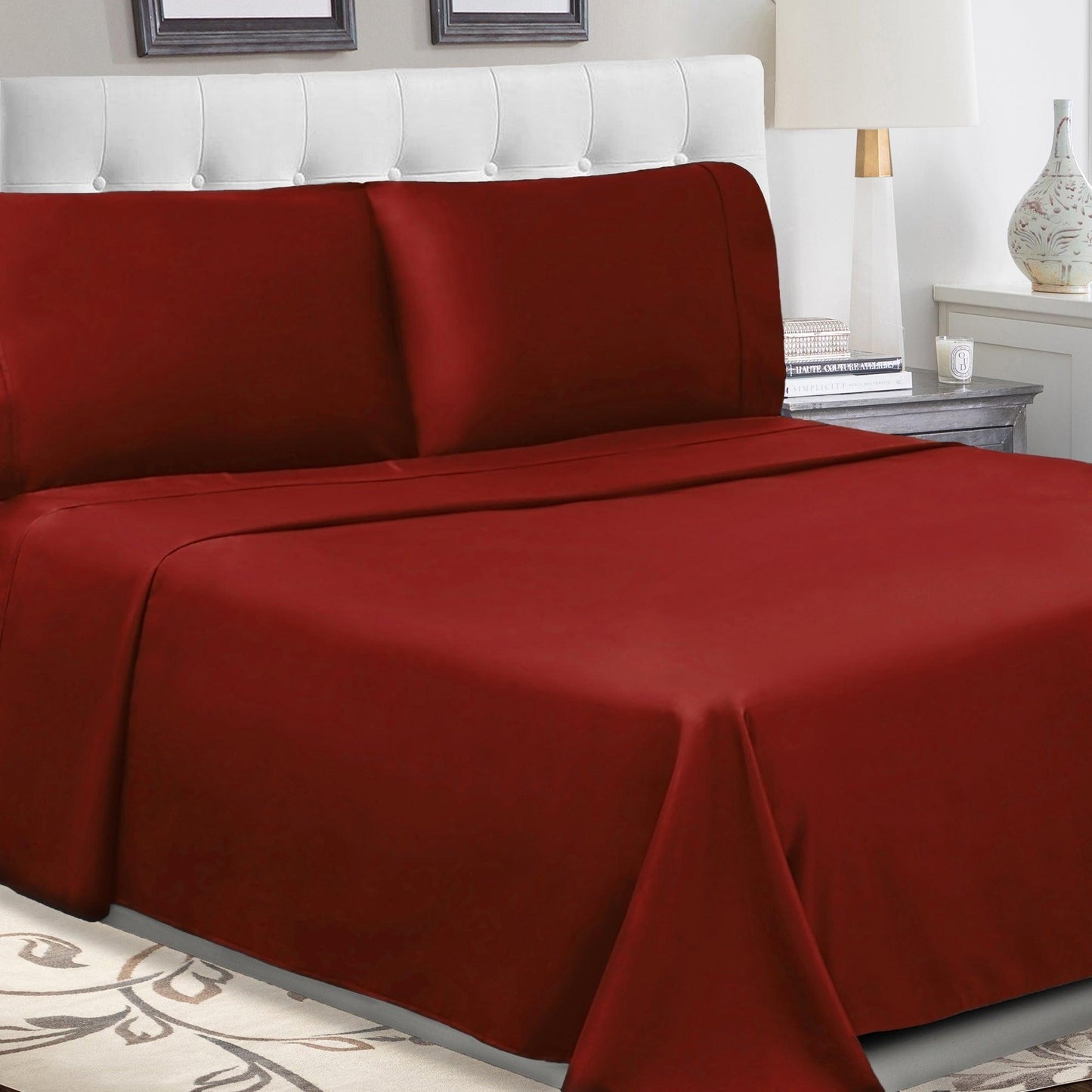 Superior 100% Cotton Percale 300 Thread Count Sheet Set - Burgundy