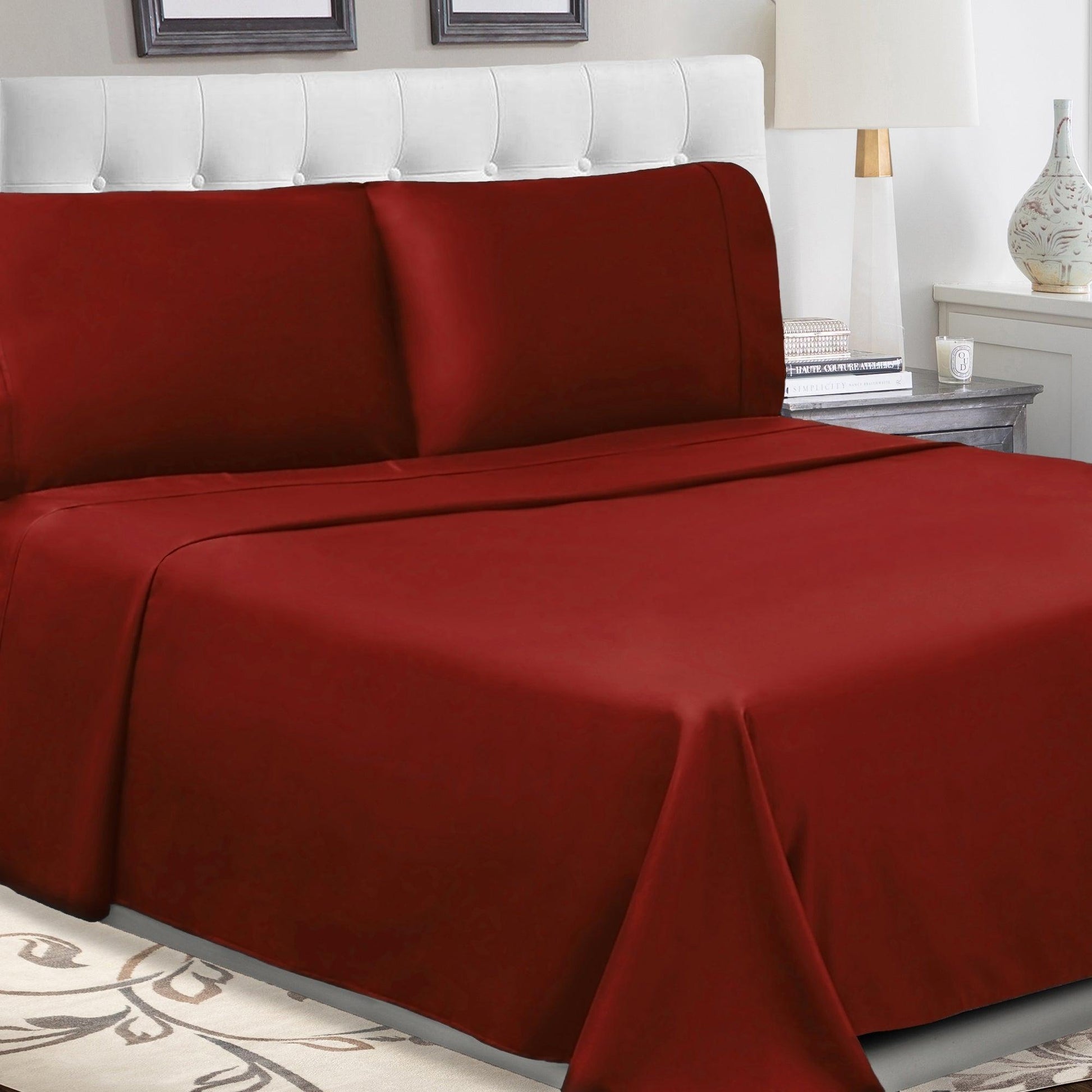 Superior 100% Cotton Percale 300 Thread Count Sheet Set - Burgundy