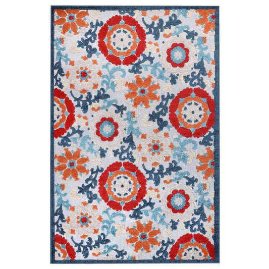 Petunia Floral Scroll Vintage Indoor Outdoor Area Rug