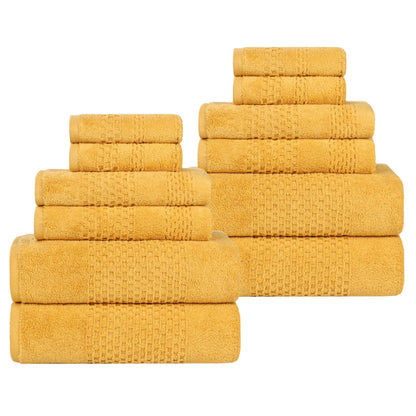 Playa Zero Twist Cotton Solid Waffle Textured 12 Piece Towel Set