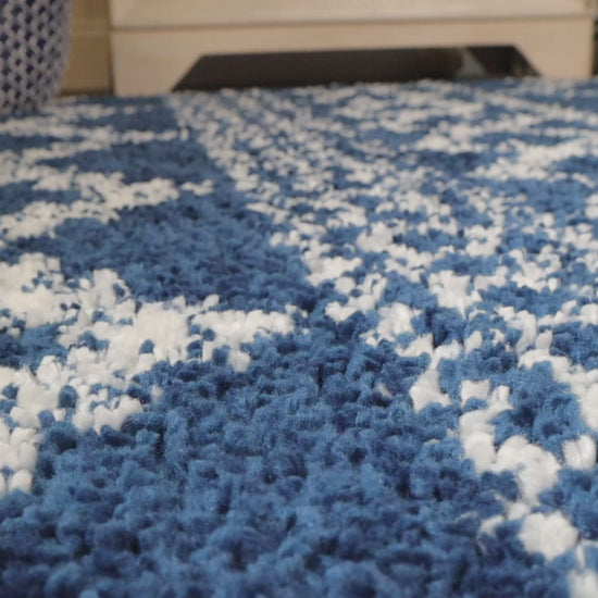 Superior Geometric Bohemian Indoor Plush Shag Area Rug - Cream-Blue