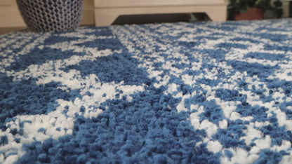 Superior Geometric Bohemian Indoor Plush Shag Area Rug - Cream-Blue