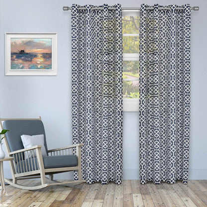 Printed Honey Comb Sheer Curtain Panel Set with Grommet Top Header