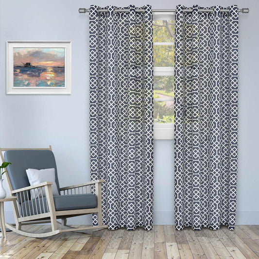 Printed Honey Comb Sheer Curtain Panel Set with Grommet Top Header