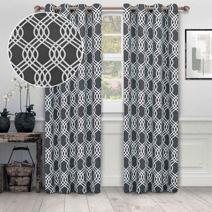 Ribbon Trellis Washable Room Darkening Blackout Curtains, Set of 2