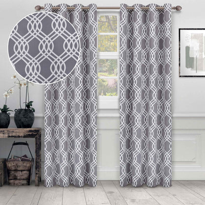 Ribbon Trellis Washable Room Darkening Blackout Curtains, Set of 2