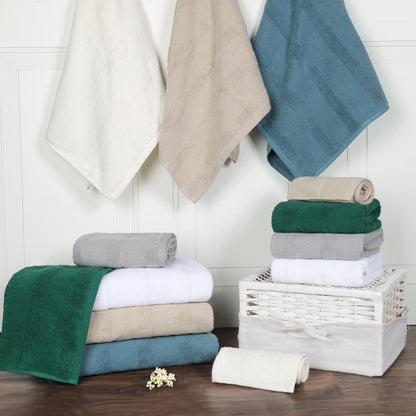  Ribbed Cotton Medium Weight 6 Piece Bath Towel Set -White