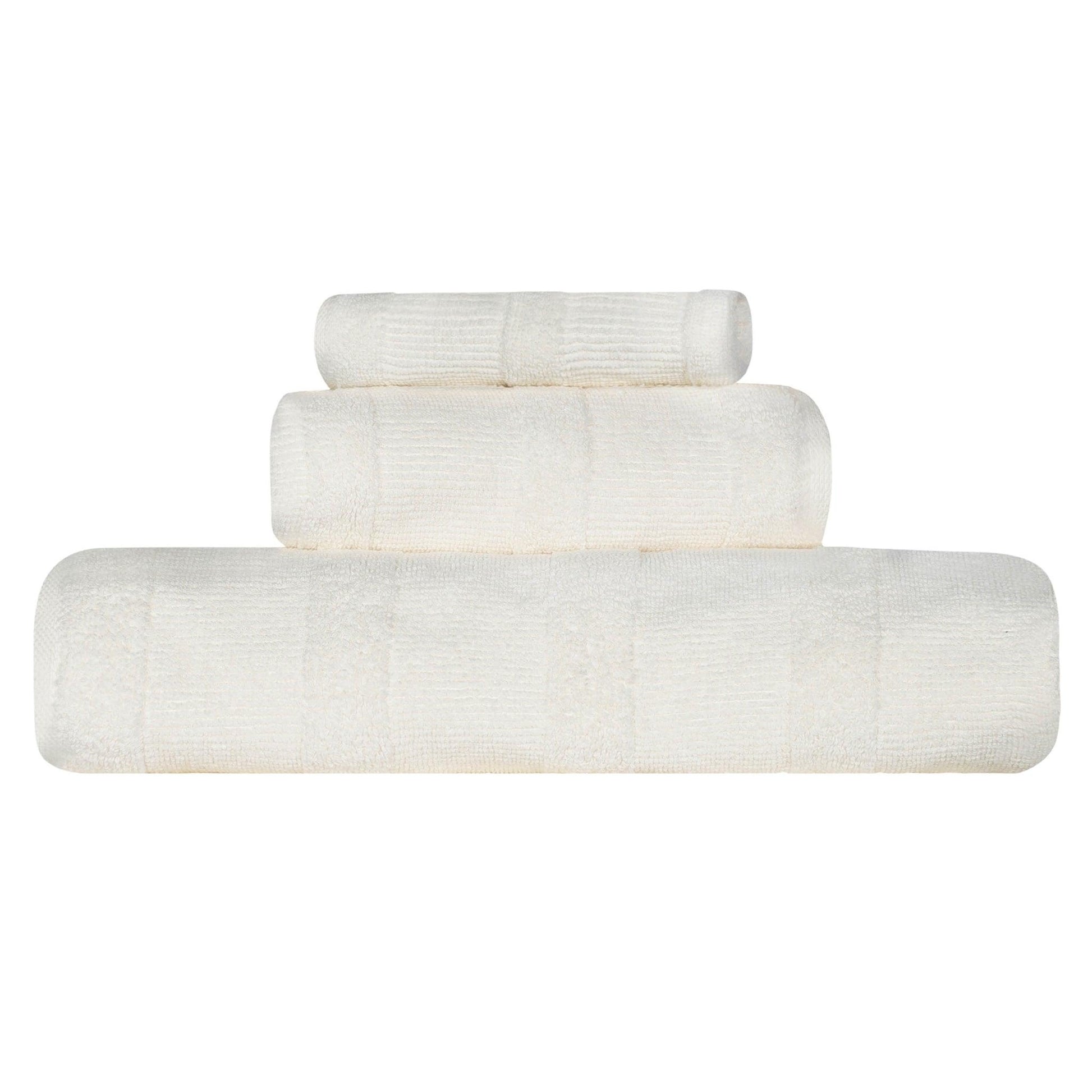 Ribbed Turkish Cotton 3-Piece Solid Quick-Dry Assorted Highly Absorbent Towel Set - Ivory