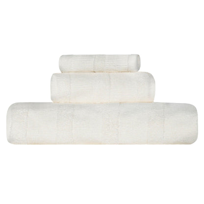 Ribbed Turkish Cotton 3-Piece Solid Quick-Dry Assorted Highly Absorbent Towel Set - Ivory