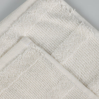 Ribbed Cotton Medium Weight 6 Piece Bath Towel Set - Ivory
