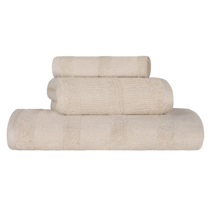 Ribbed Turkish Cotton 3-Piece Solid Quick-Dry Assorted Highly Absorbent Towel Set - Stone