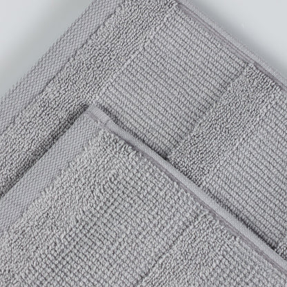 Ribbed Cotton Medium Weight 6 Piece Bath Towel Set - Silver