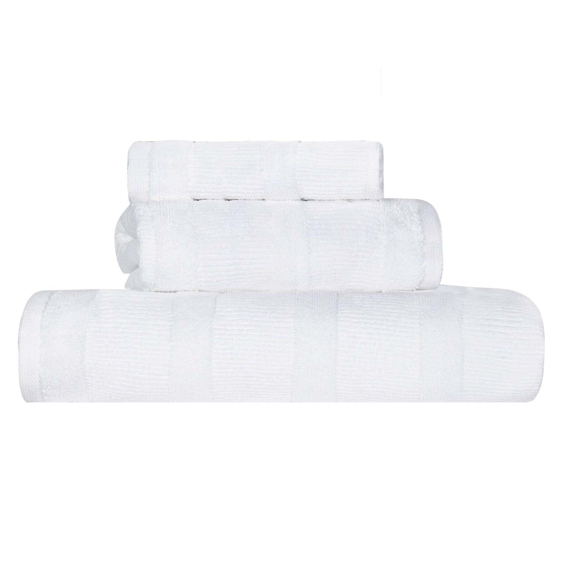 Ribbed Turkish Cotton 3-Piece Solid Quick-Dry Assorted Highly Absorbent Towel Set - White