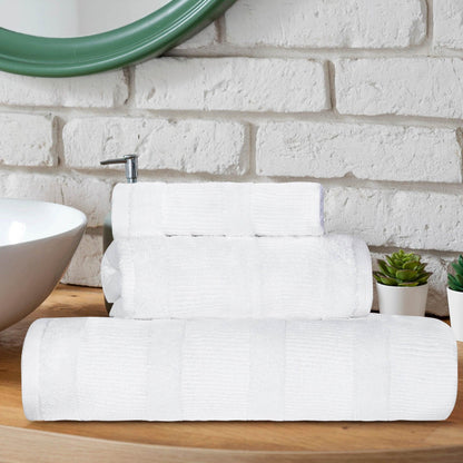 Ribbed Turkish Cotton 3-Piece Solid Quick-Dry Assorted Highly Absorbent Towel Set - White