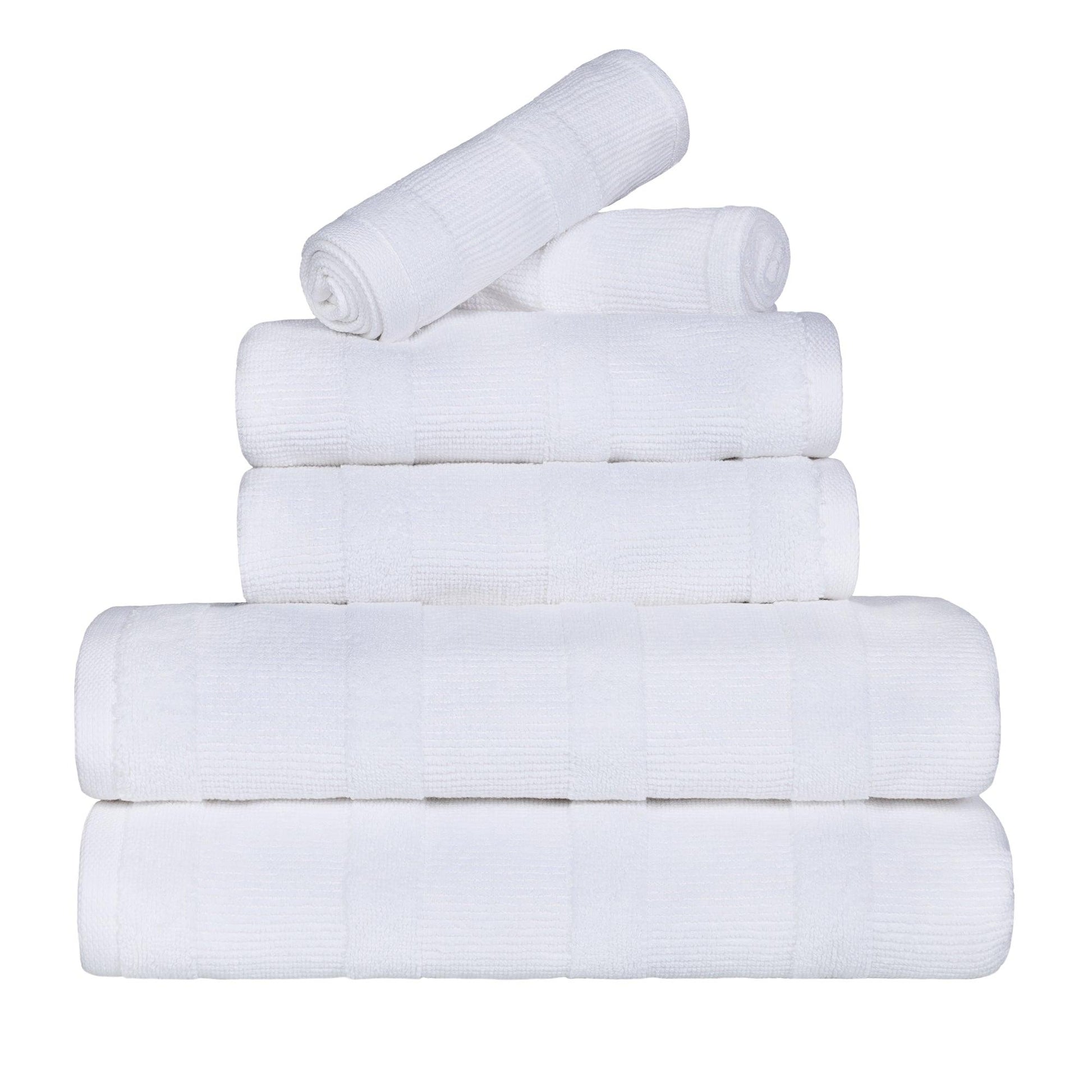 Ribbed Cotton Medium Weight 6 Piece Bath Towel Set - White