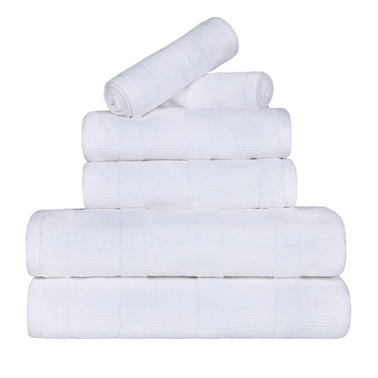 Ribbed Cotton Medium Weight 6 Piece Bath Towel Set - White