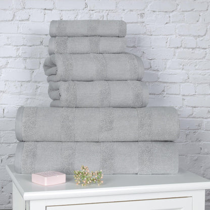 Ribbed Cotton Medium Weight 6 Piece Bath Towel Set - Silver