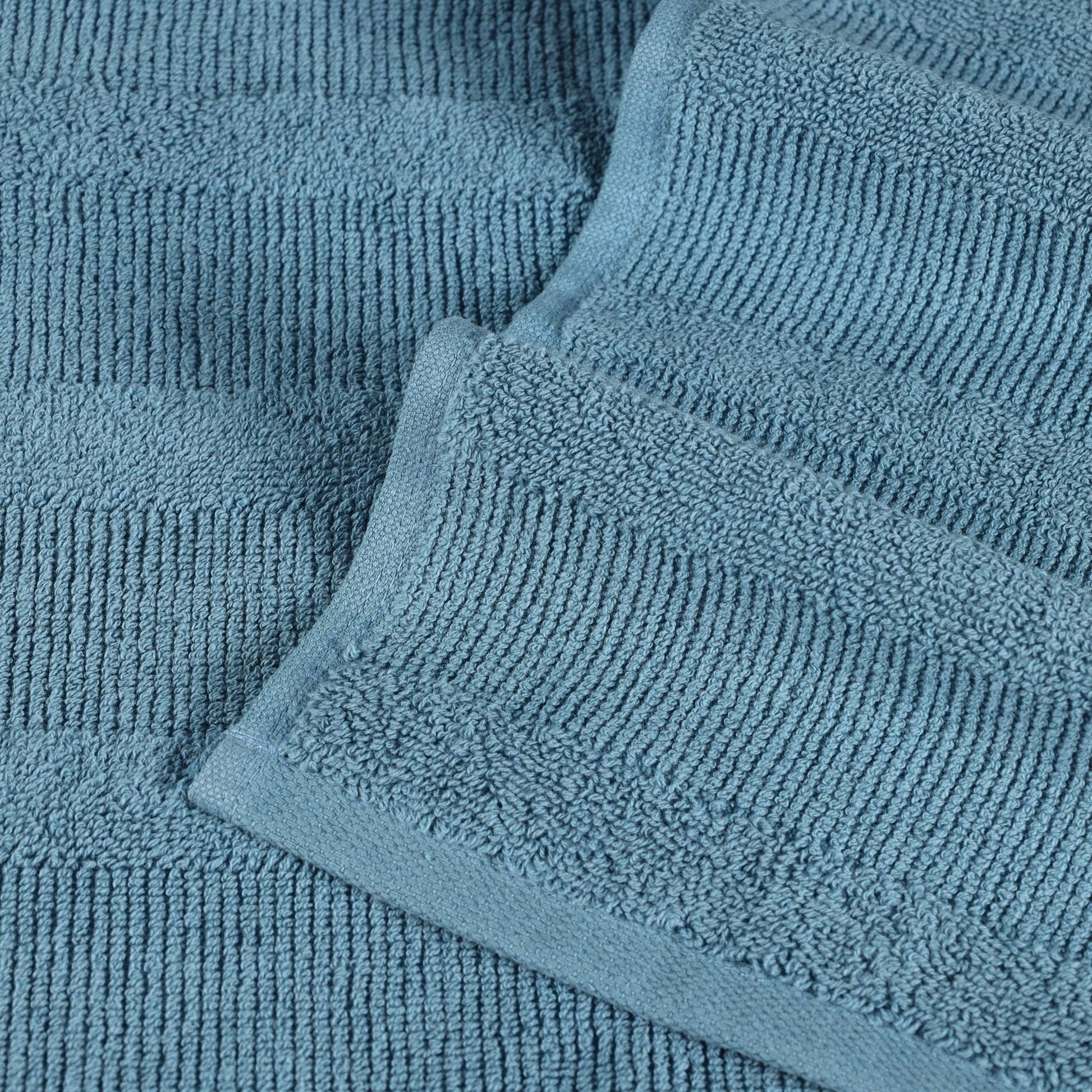 Ribbed Cotton Medium Weight 6 Piece Bath Towel Set - Denim Blue