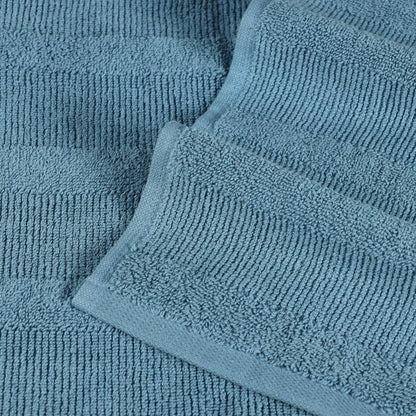 Ribbed Cotton Medium Weight 6 Piece Bath Towel Set - Denim Blue