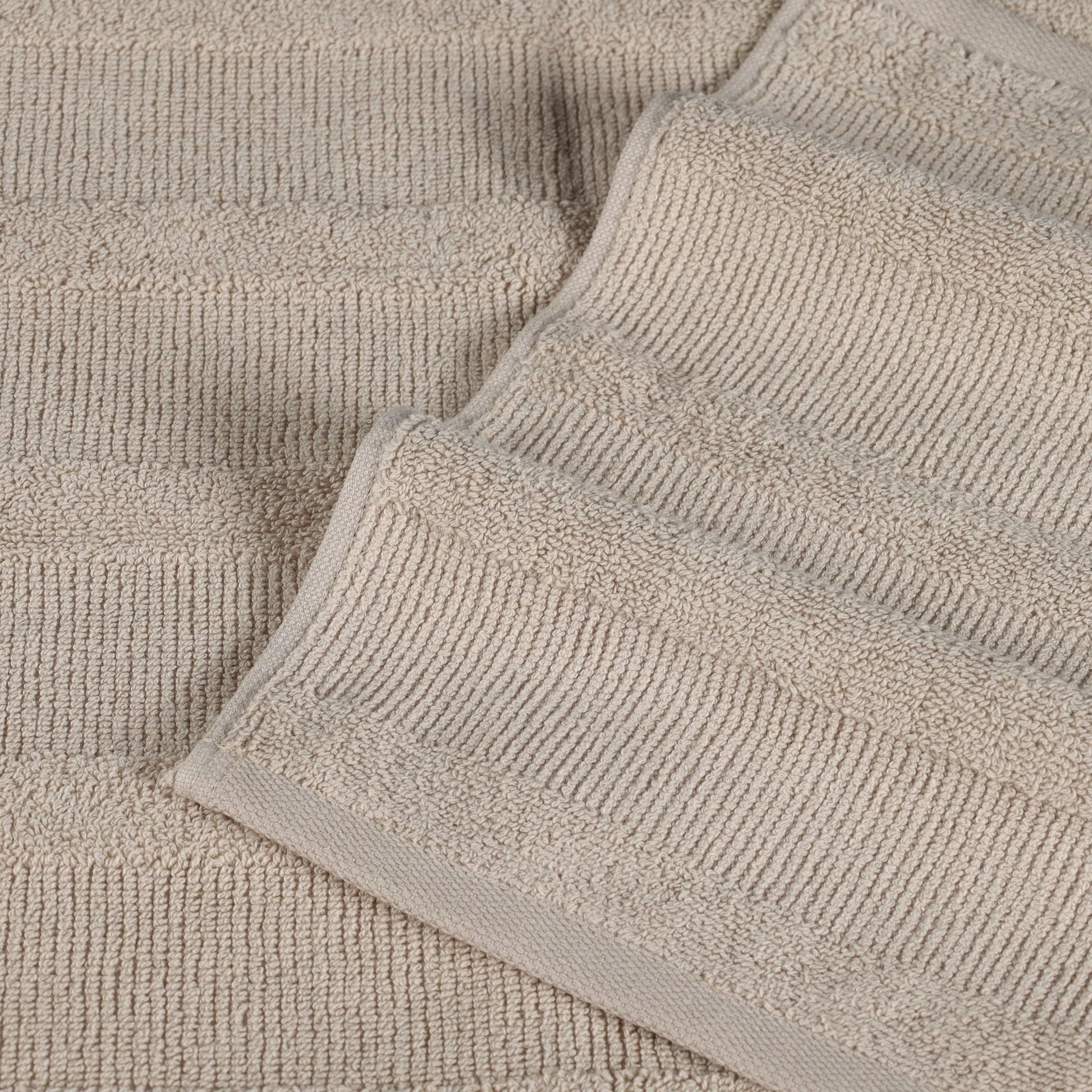 Ribbed Cotton Medium Weight 6 Piece Bath Towel Set - Stone