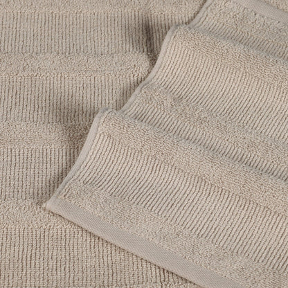 Ribbed Cotton Medium Weight 6 Piece Bath Towel Set - Stone