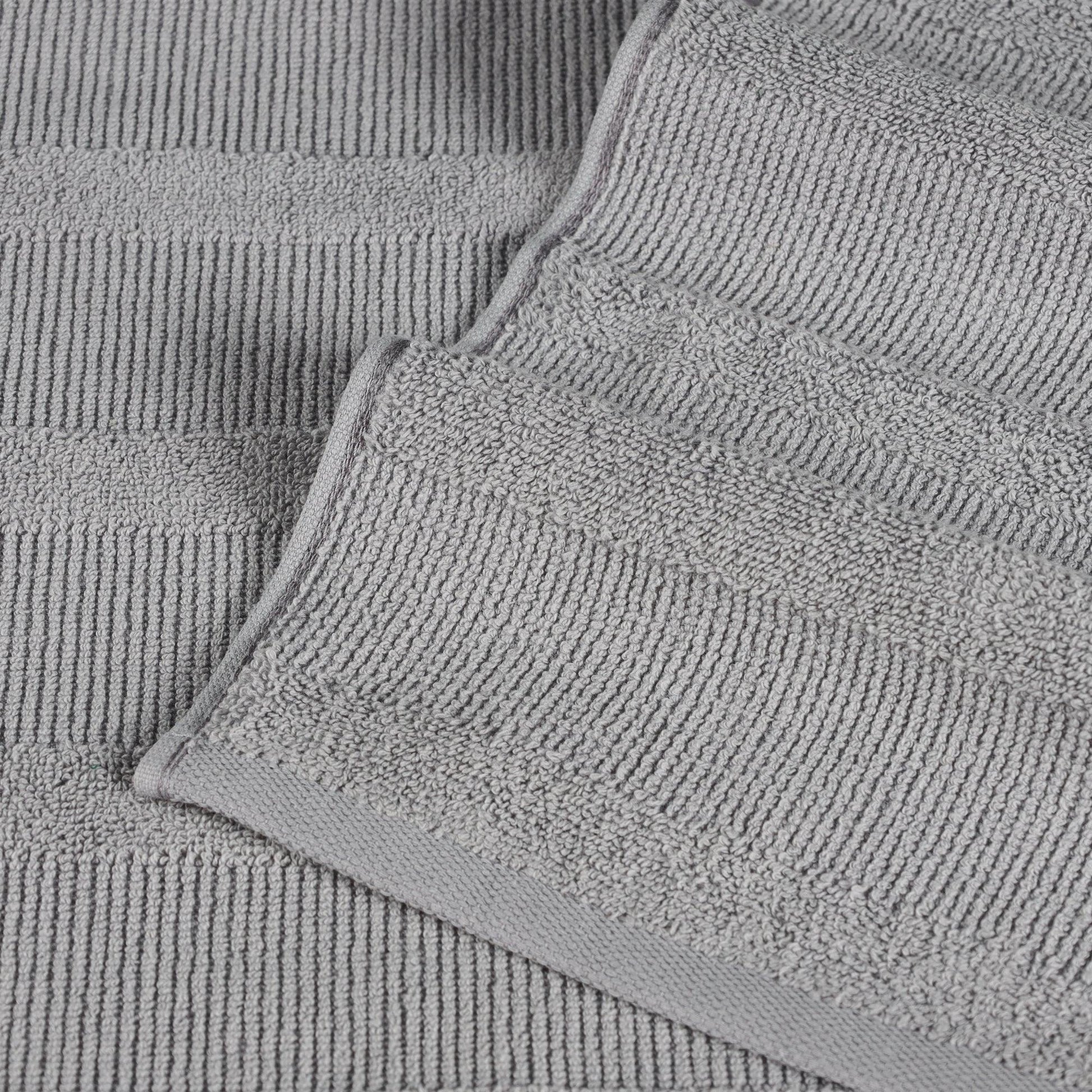 Ribbed Cotton Medium Weight 6 Piece Bath Towel Set - Silver