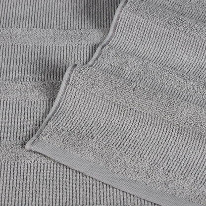 Ribbed Cotton Medium Weight 6 Piece Bath Towel Set - Silver
