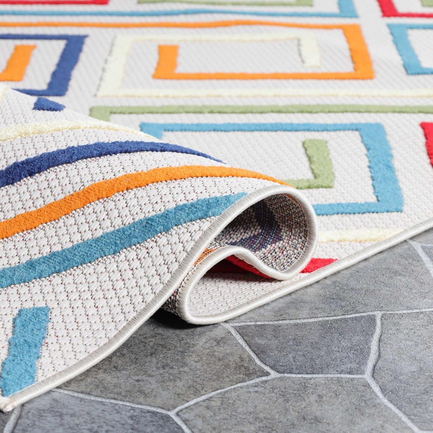 Superior Area Rug Indoor Outdoor Geometric Modern Rug - Cream