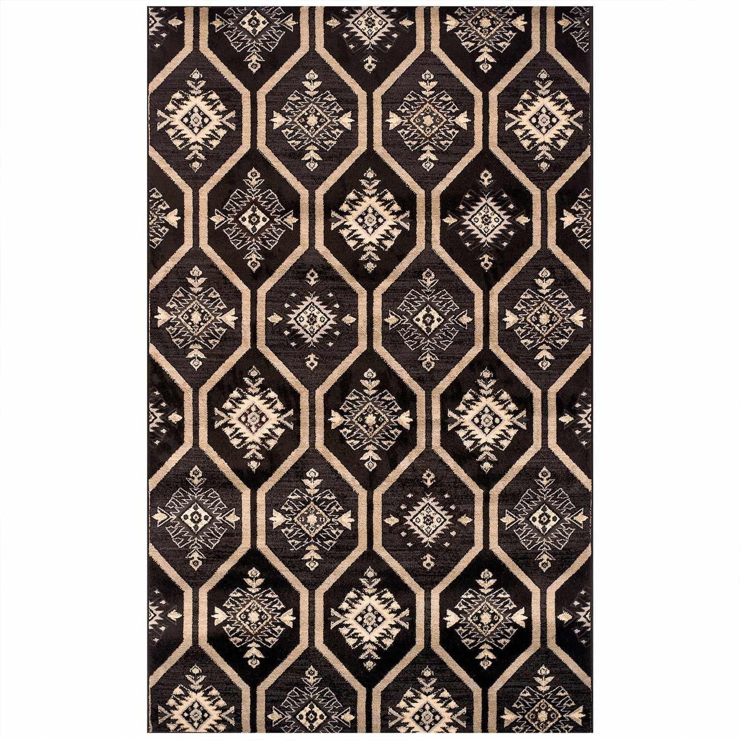 Superior Aurora Hexagon Medallion Geometric Area Rug or Runner - Black