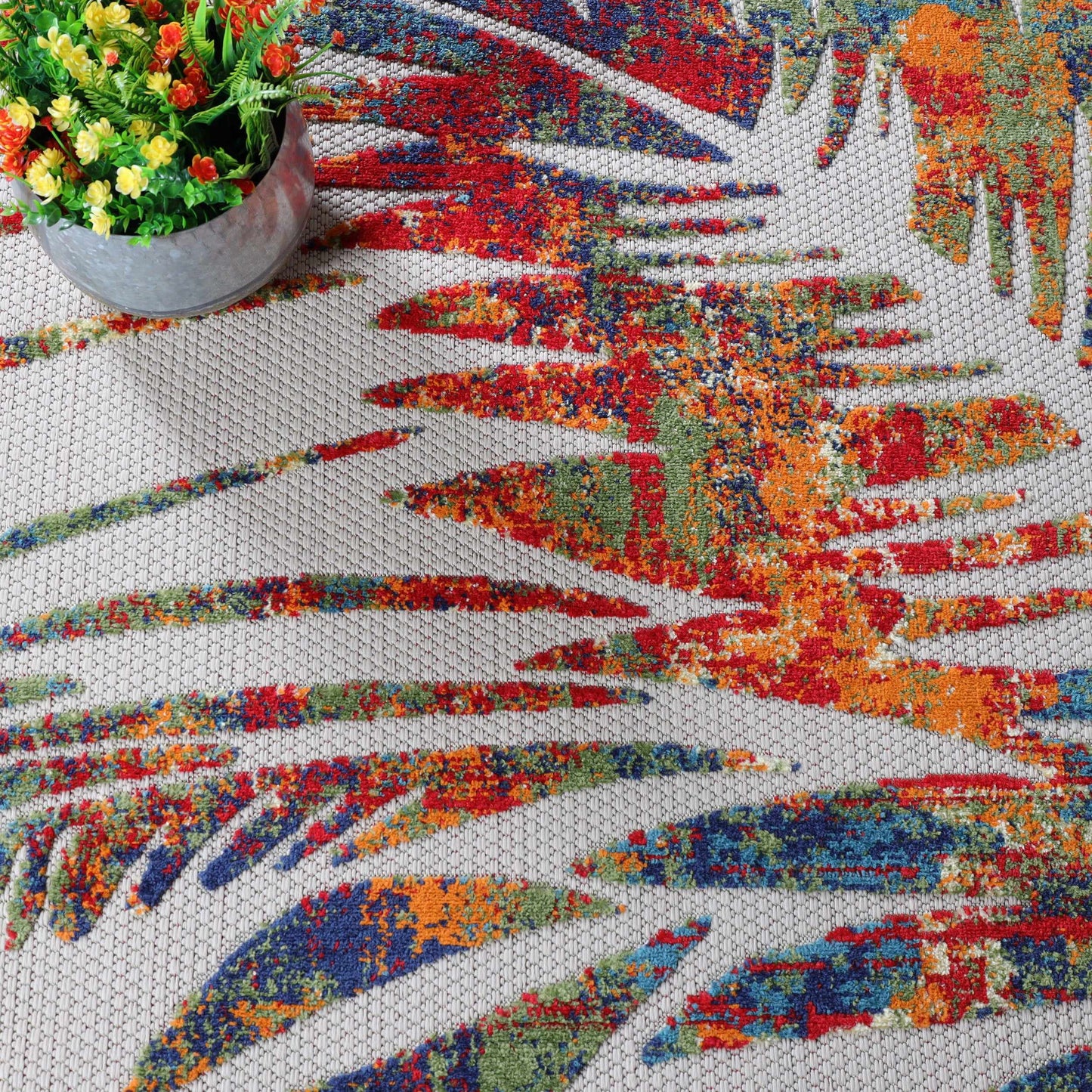  Superior Siesta Botanical Leaves Modern Indoor Outdoor Area Rug or Runner Rug - Cream