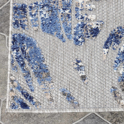 Superior Siesta Botanical Leaves Modern Indoor Outdoor Area Rug or Runner Rug - Grey