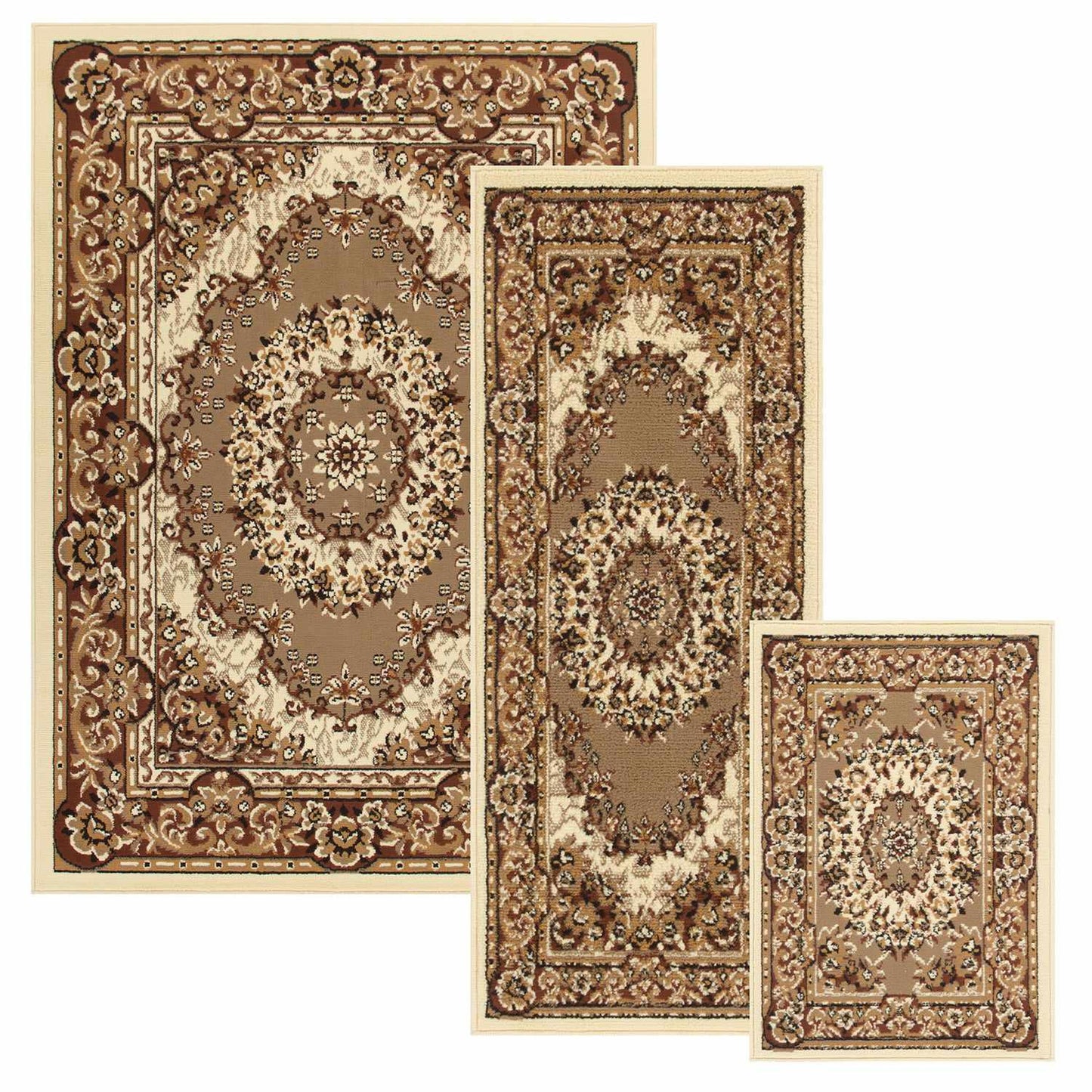 Superior Tayana Traditional Oriental Floral Medallion 3-Piece Indoor Area Rug Set - Caramel