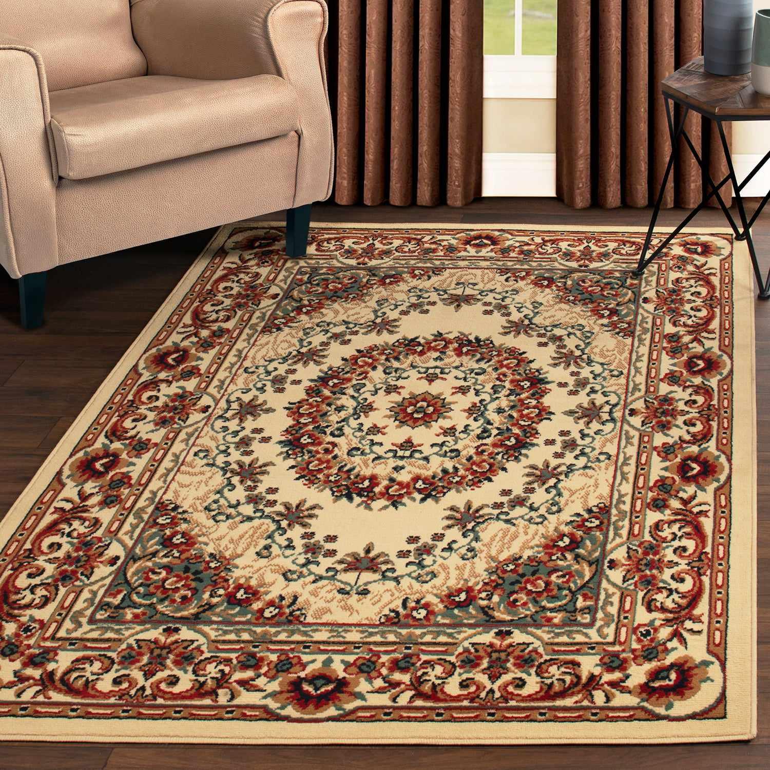 Superior Tayana Traditional Oriental Floral Medallion 3-Piece Indoor Area Rug Set - Caramel
