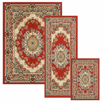 Superior Tayana Traditional Oriental Floral Medallion 3-Piece Indoor Area Rug Set - Red