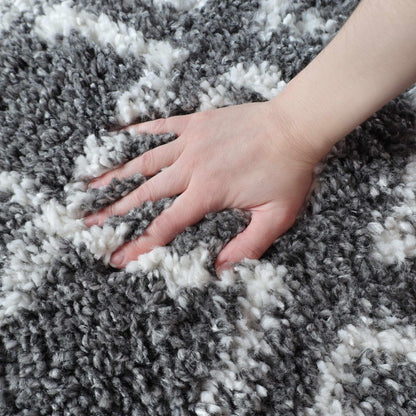  Superior Boho Geometric Diamonds Indoor Plush Shag Area Rug - Cream-Black