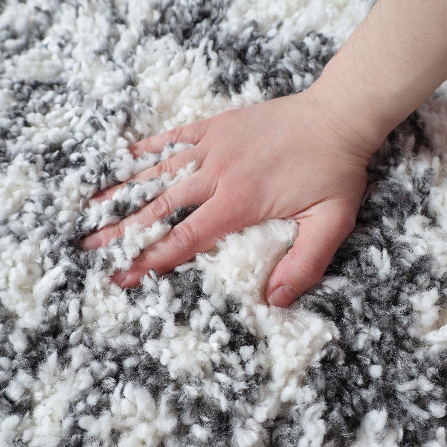  Superior Geometric Bohemian Indoor Plush Shag Area Rug - Cream-Grey