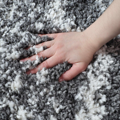  Superior Geometric Bohemian Indoor Plush Shag Area Rug - Cream-Grey