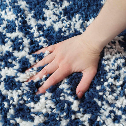  Superior Geometric Bohemian Indoor Plush Shag Area Rug - Cream-Blue