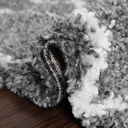  Superior Boho Geometric Diamonds Indoor Plush Shag Area Rug with Tassels - Grey-Cream