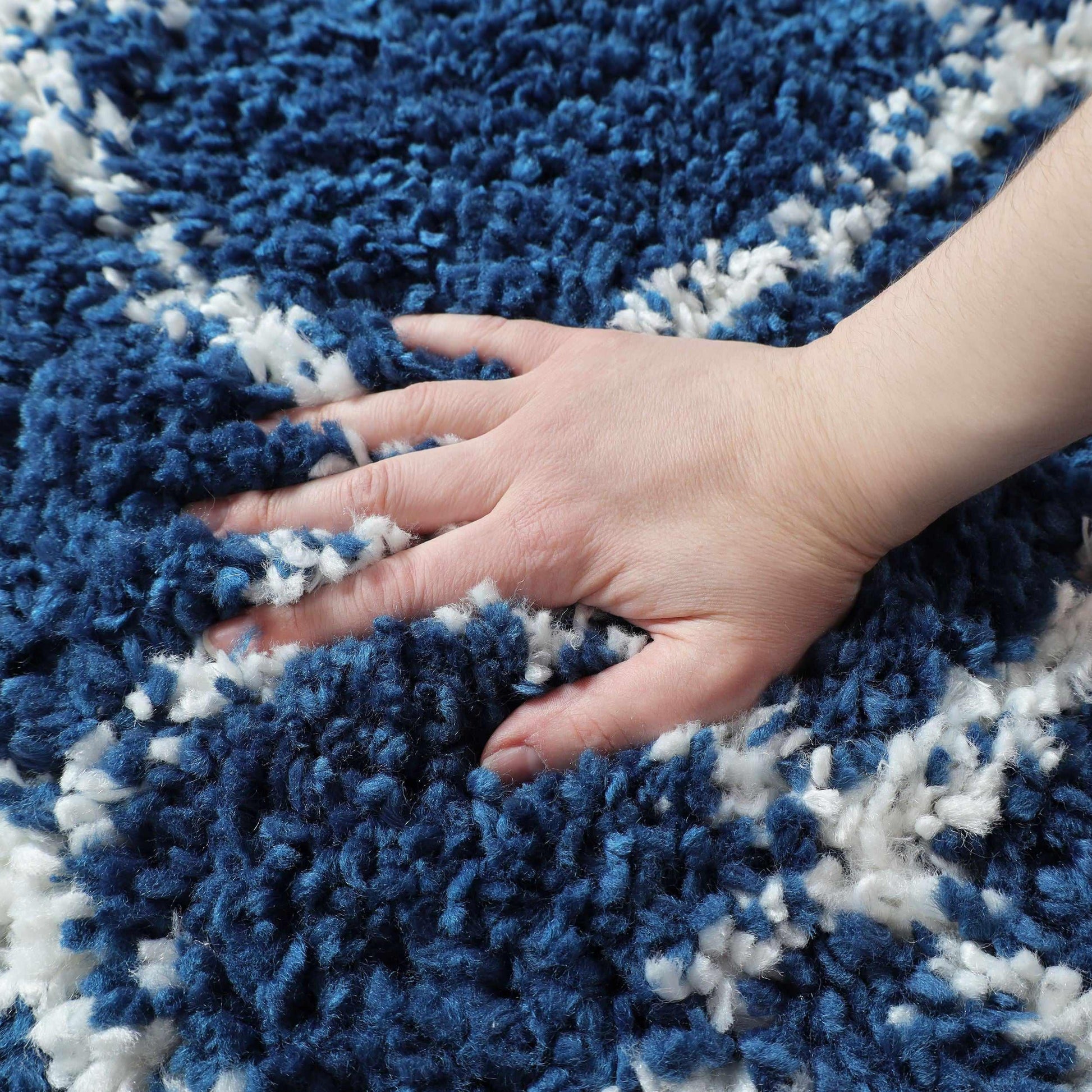  Superior Boho Geometric Diamonds Indoor Plush Shag Area Rug with Tassels - Cream-Blue