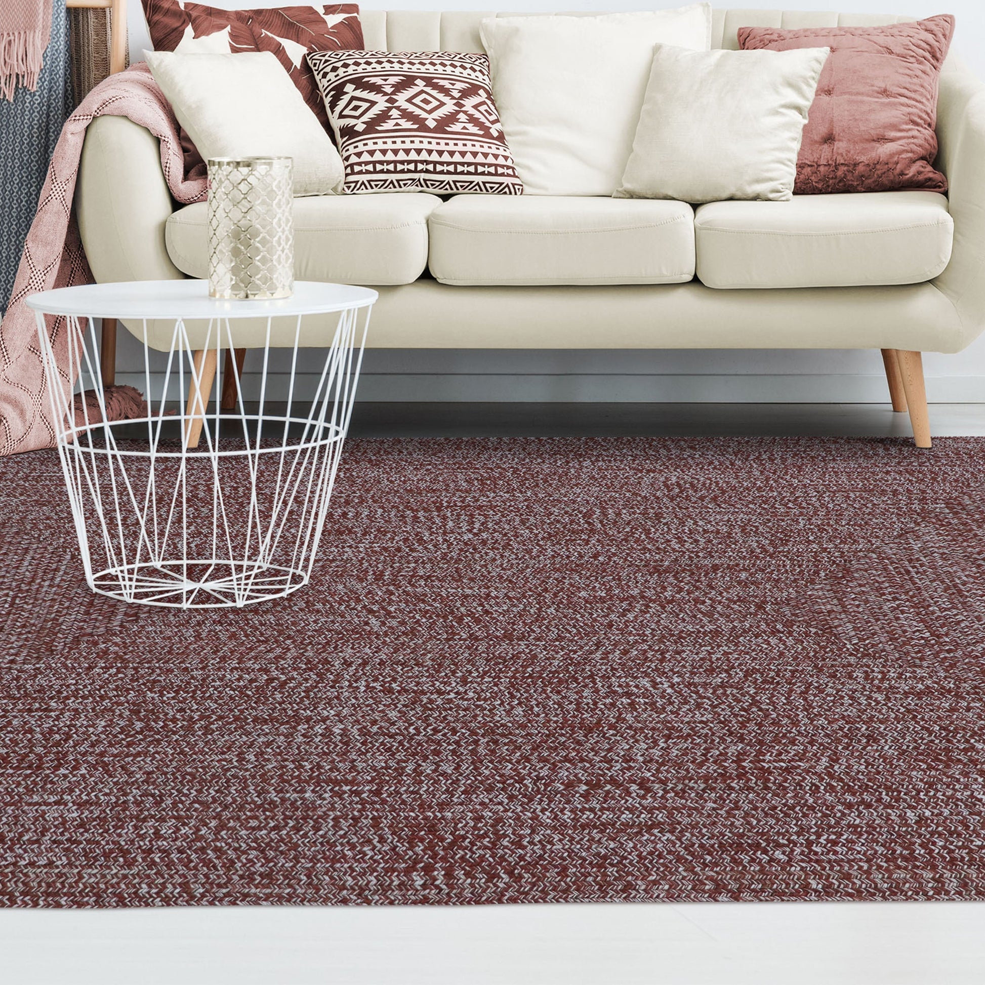Multi Toned Braided Area Rug Bohemian Indoor Outdoor Rugs - Brick-White