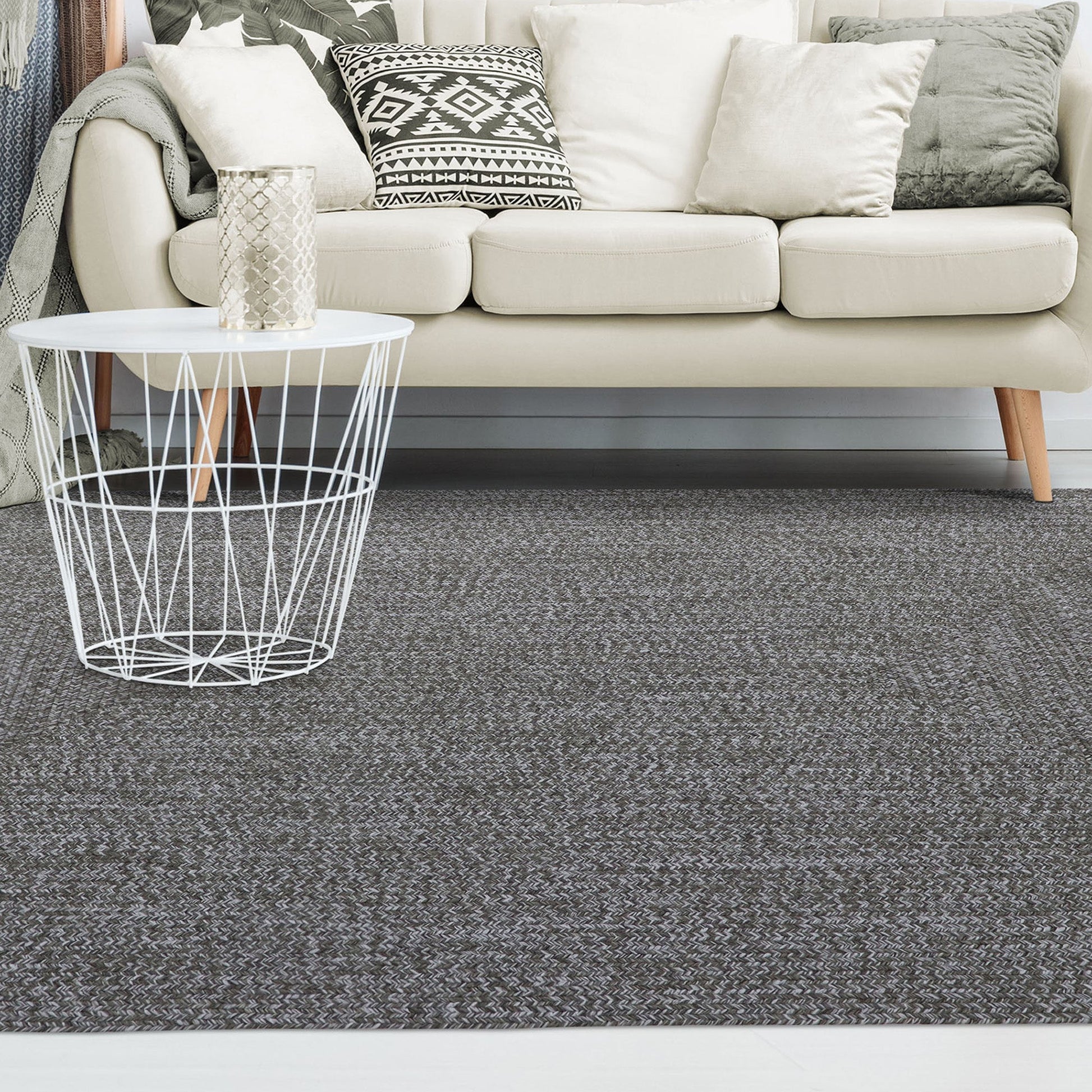Multi Toned Braided Area Rug Bohemian Indoor Outdoor Rugs - Canvas-White